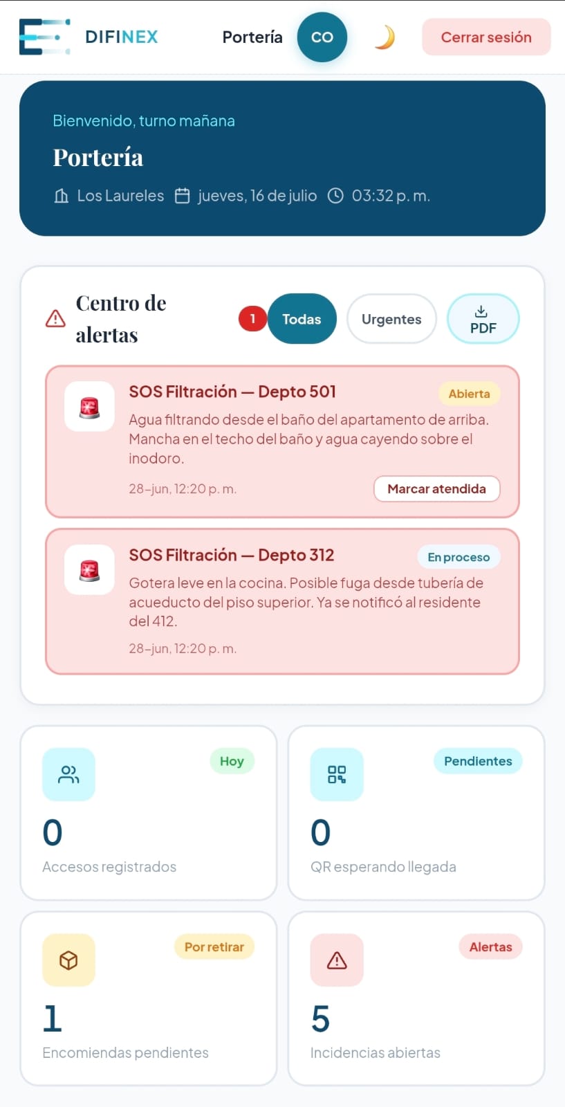 EDIFINEX — Panel Portería